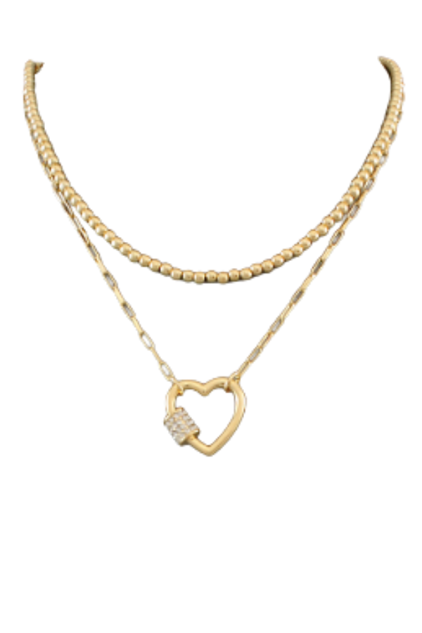 Heart Carabiner Necklace | Layered Gold Chain Necklace-L. Mae Boutique