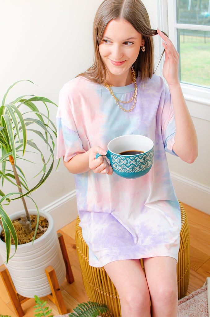It's A Mood Pink Tie Dye Dress | Purple and Blue Tee Shirt Dress 