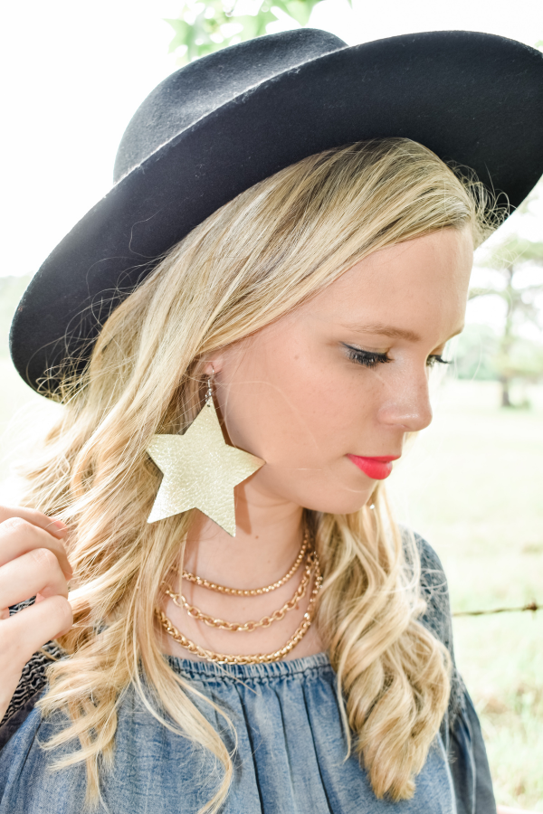 Loving the Details Champagne Star Earrings | Hand-Made Leather Earring-L. Mae Boutique