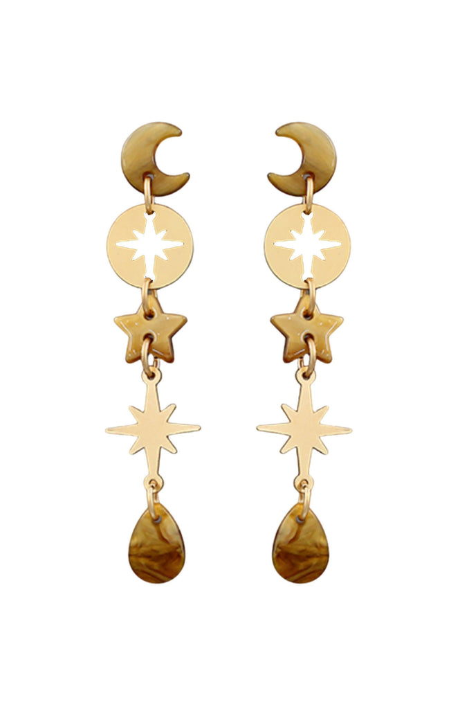 Stars & Moons Linear Earrings | Gold Star & Moon Drop Earrings