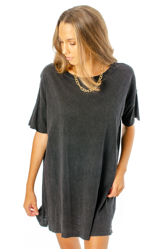 Z Supply Washed Black Delta Slub Tee Dress | Wild Mabel Clothing Co